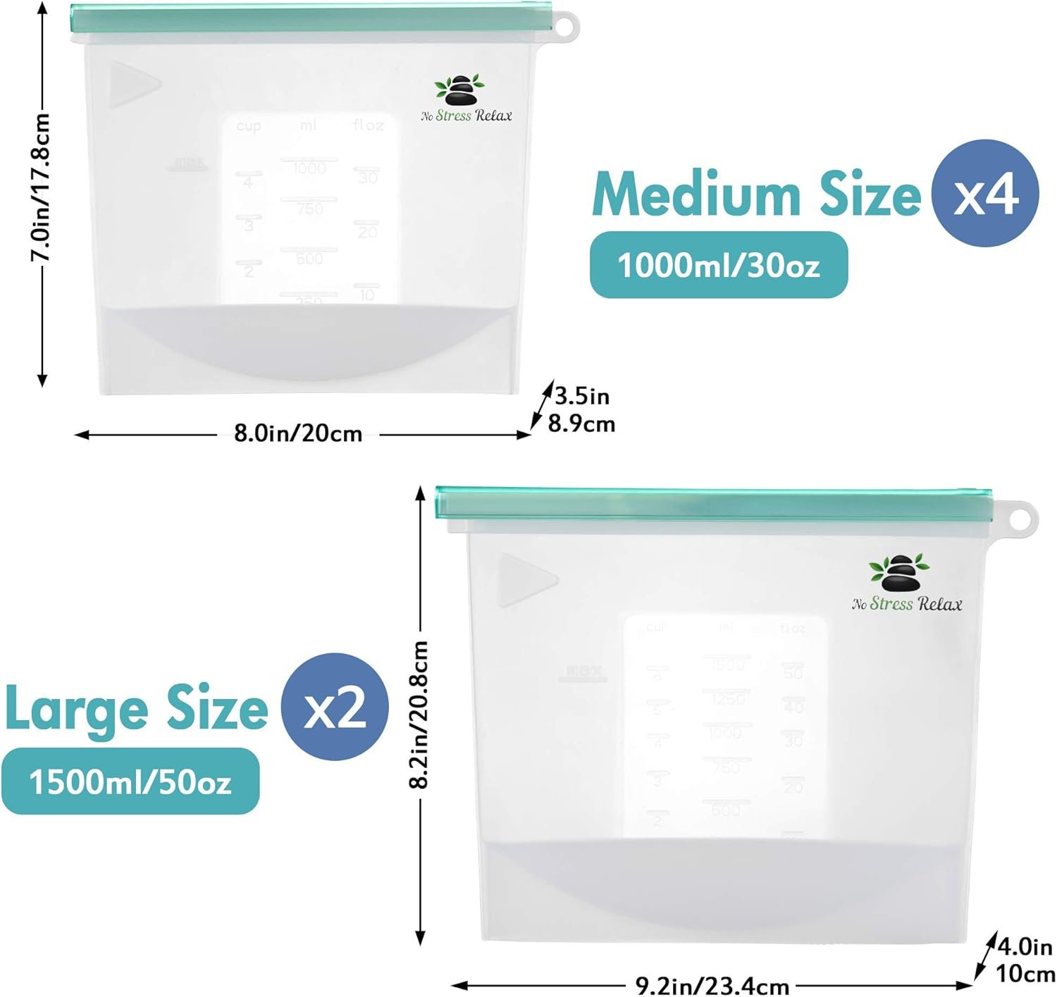 No Stress Relax Reusable Silicone Bags
