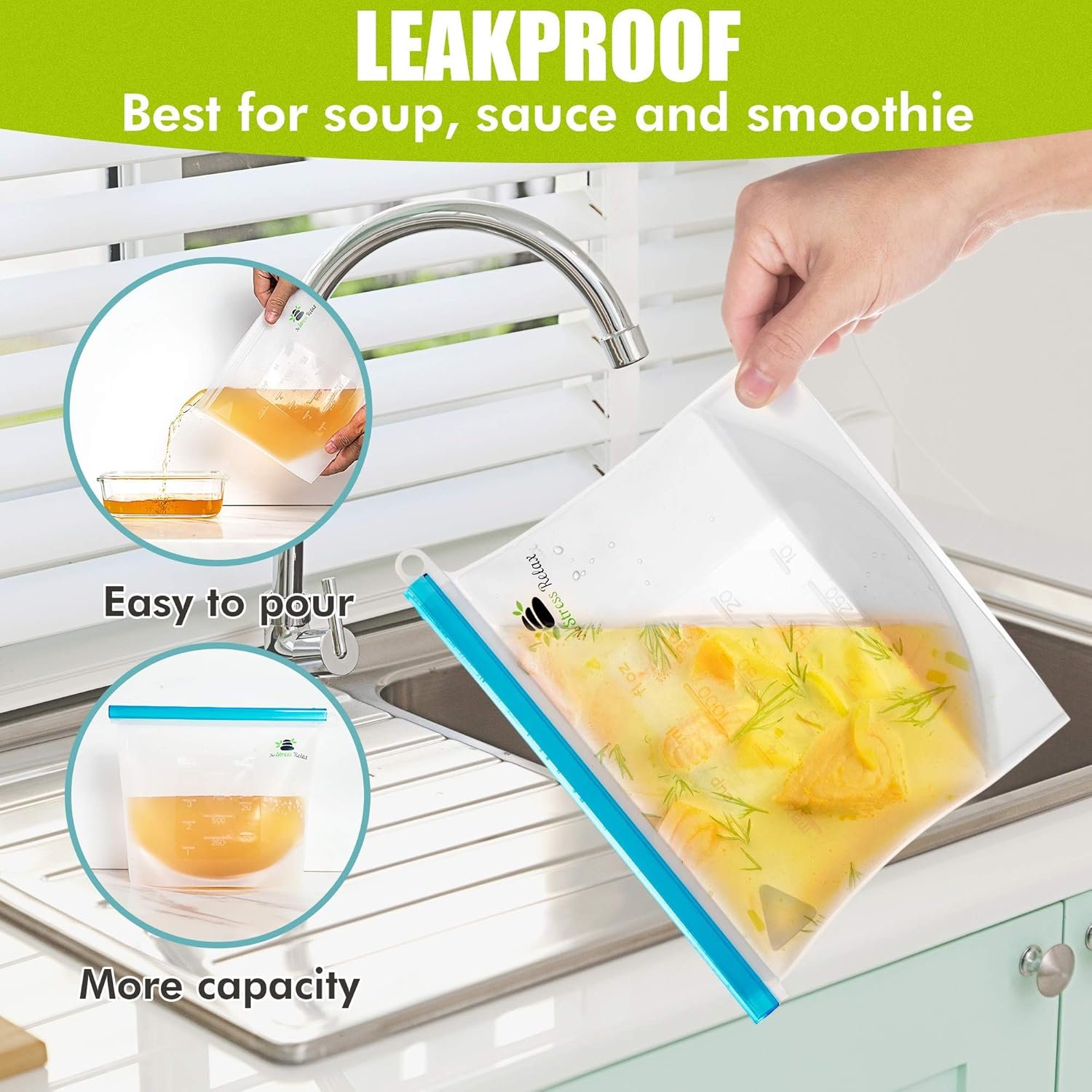 No Stress Relax Reusable Silicone Bags - 6 pieces