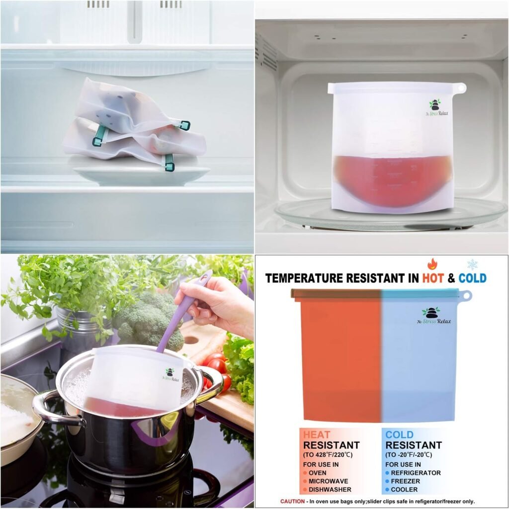 No Stress Relax Reusable Silicone Food Storage Bags